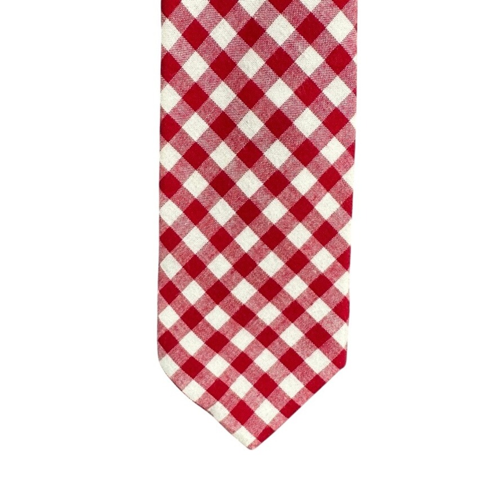 Mosaic Mens Red White Gingham Check Cotton Necktie Slim 2.5 Inch Width 58 Inch